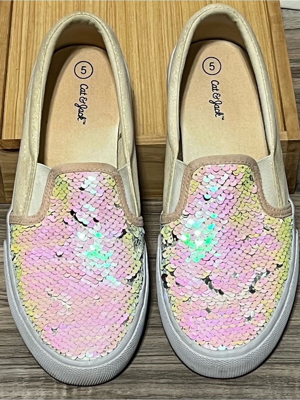 Cat & Jack Iridescent Pink Sequin Slip-On Flats